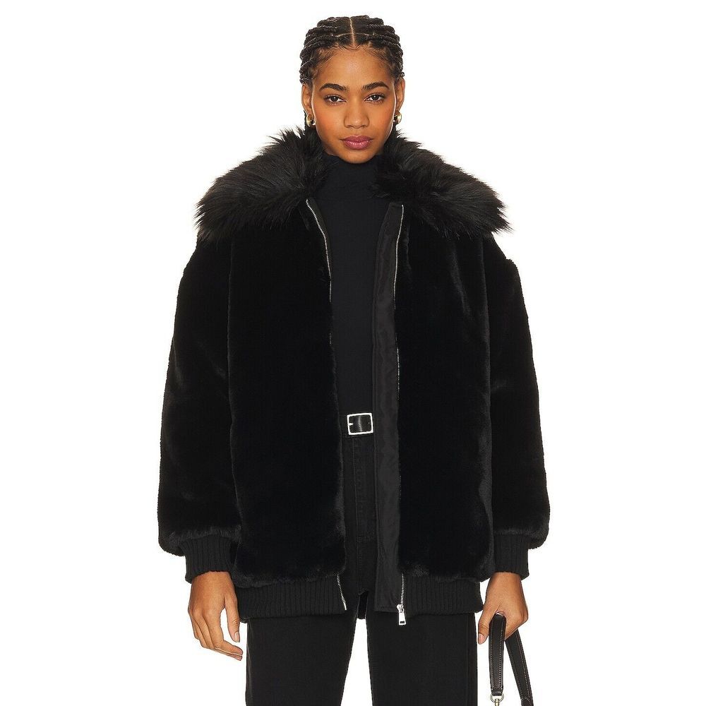 Steve Madden Womens Sylvia Coat Faux Fur‎ Oversized Black Size Medium